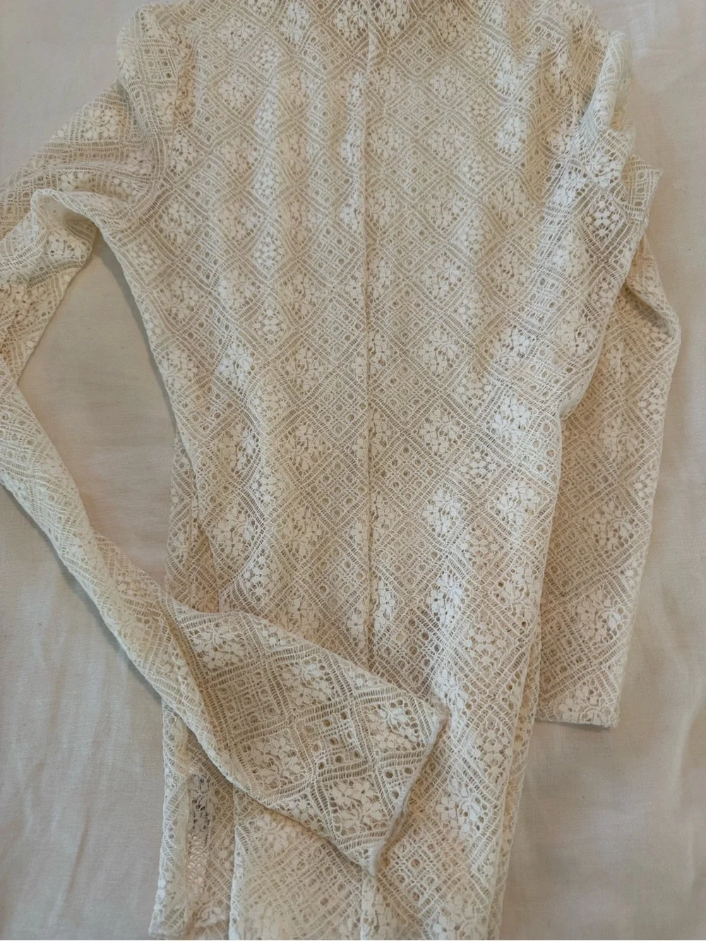 Free People Cream Lace Turtleneck Long Sleeve Top Sheer EUC 1399